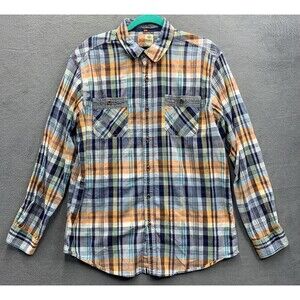 Ruff Hewn Button Up Shirt Men's Plaid Multi Color Long Sleeve Pockets Size Large